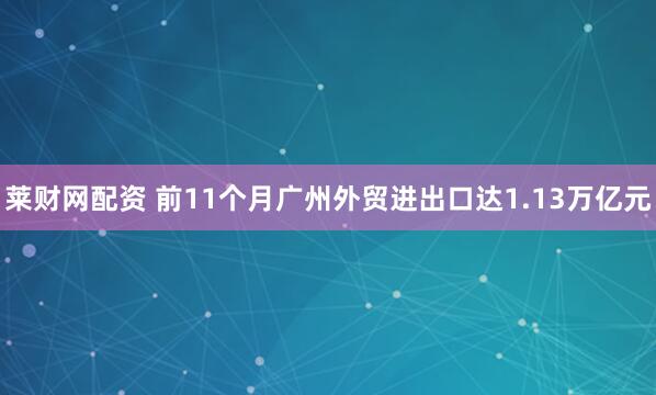 莱财网配资 前11个月广州外贸进出口达1.13万亿元