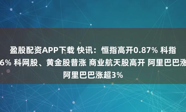 盈股配资APP下载 快讯：恒指高开0.87% 科指涨0.96% 科网股、黄金股普涨 商业航天股高开 阿里巴巴涨超3%